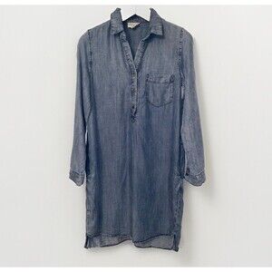 BEFORE YOU Sz  S Denim Chambray Dress Knee Length w/ Pockets Adjustable Sleeves